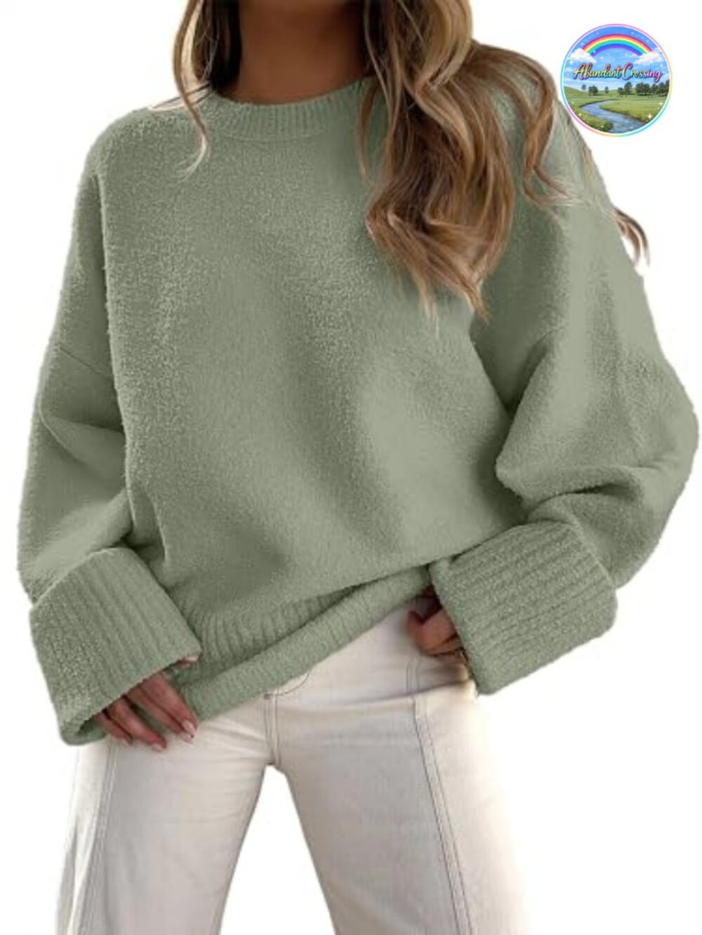 Oversized Cozy Knit Sweater Crew Neck Long Sleeve Pullover Fall Winter